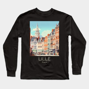 A Vintage Travel Illustration of Lille - France Long Sleeve T-Shirt